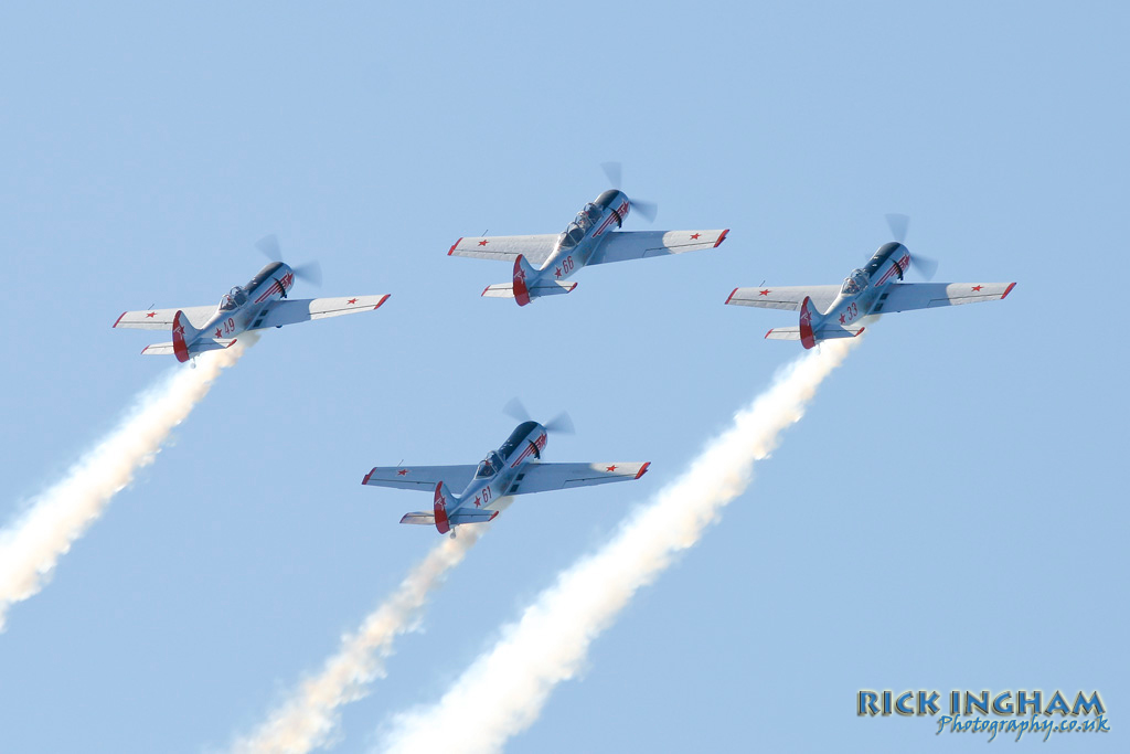 Yakovlev Yak-50 - 33 Red (G-YAKZ) + 61 Red (G-YAKM) + 49 Red (G-YAKU) - Yakovlev Yak-52 - 66 Red (G-YAKN) - Yakovlevs Display Team